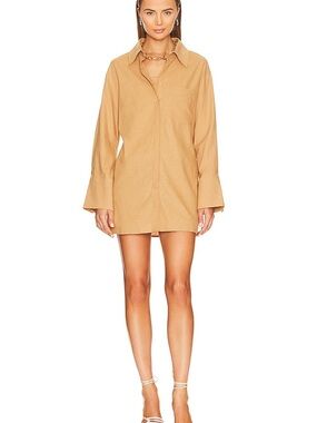 Camila Coelho Camel Long Sleeve Shirt Dress